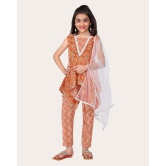 Designer Cotton Print Work Kid Top Bottom With Dupatta Orange-Yellow / 10 - 11 Years