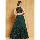 Dark Green Georgette Sequence Ruffle Style Lehenga Choli