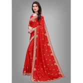 Om Shantam Sarees - Red Silk Blend Saree With Blouse Piece ( Pack of 1 ) - Red