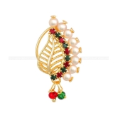 Vivastri Gold Plated Red Stone with Peals Alloy Maharashtrian Nath Nathiya./ Nose Pin for Women &Girls VIVA1016NTH-Press - Multi Color