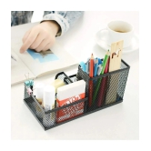 GEEO 3 Compartment Metal Mesh Desk Organizer Stationary Storage Stand Pen/Pencil Holder for Office, Home, and Study Table Small Items Storage Box