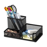 GEEO 3 Compartment Metal Mesh Desk Organizer Stationary Storage Stand Pen/Pencil Holder for Office, Home, and Study Table Small Items Storage Box