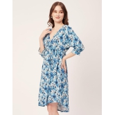 Moomaya Printed Quarter Sleeves Short Dress, Knee Length Flared Hem Summer Dress