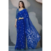 clafoutis Chiffon Dyed Saree Without Blouse Piece - Blue ( Pack of 1 ) - Blue