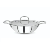 VEC Triply Stainless Steel Kadhai with Steel Lid Dia 22 cm Gas Electric and Induction Stove Friendly (Size: 20cm, Thickness: 2.5mm)