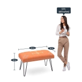 Mango Wood Bench In Cotton Orange Colour With Metal Legs-Orange