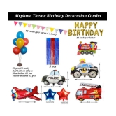 Party Propz Birthday Decoration Boys Happy Birthday Foil Balloon Transport Vehicles Foil Balloons Plane Train P*lice Car Plane Fire Truck Foil Curtain for Kids Boys 1st Birthday - Set of 70 