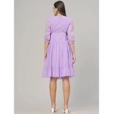 HIGHLIGHT FASHION EXPORT Crepe Embroidered Knee Length Womens Fit & Flare Dress - Purple ( Pack of 1 ) - None