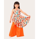 Girls Printed Stylish Flared Palazzo With Crop Top-Orange / 8 - 9 Years