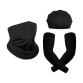 THRIFTKART - Cotton Reusable bandana Head Cap bandana and Arm sleeves Combo Anti Dust UV Ray Pollution Pack of 3 Black Color