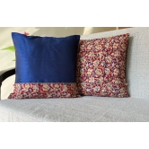 Kalamkari Maroon Print Mix N Match Royal Blue Dupion Silk Cushion Cover Size 16x16