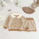 Checkered Cozy Shorts And Blouse Set-Brown / 18 to 24 Months