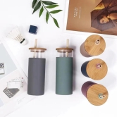 Glass Sipper With Bamboo Lid Straw | Free Silicon Sleeve