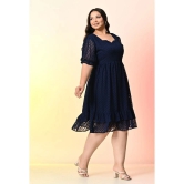 PrettyPlus by Desinoor.com Georgette Self Design Knee Length Womens Fit & Flare Dress - Navy ( Pack of 1 ) - None