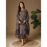 Rangita Women Cotton Navy Blue Floral Printed Calf Length Straight Kurti With Pants With Dupatta - None