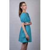 OWO THE LABEL Turquoise Blue Square Neckline Dress (OTL-DRS1021)-Blue / XL