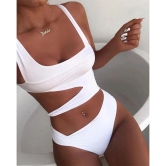 Sexy One Piece Swimsuit Women Cut Out Swimwear Push Up Monokini Beach Wear Bathing Suits Swimming Suit For Women-XL / White