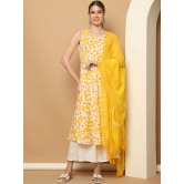 Printed yellow flowers flared kurta pallazos dupatta set-XL / Yellow