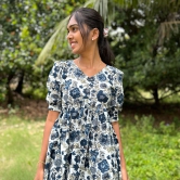 Floral Indigo Tunic Set-S / TUNIC + PANT / With Lining