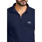 Men Solid Polo Neck Polyester Navy Blue T-Shirt