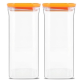 HomePro - Square Container | Airtight | Silicone Cap | Orange | Plastic Utility Container | Set of 2 - 1500 ml - Orange