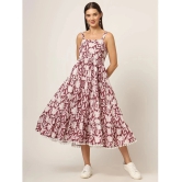 Divena Cotton Printed Midi Womens Fit & Flare Dress - Burgundy ( Pack of 1 ) - None