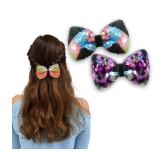 Lykaa Sequin Sparkle Hair Bows Clips Large Big Shiny Glitter Alligator Hair Clips For Women - 2Pcs - Multi