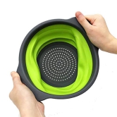 STORE77 Collapsible Colander Kitchen Strainer, Environmentally Friendly Non-Toxic Easy to Clean Silicone Space-Saving Foldable Filter Colander Size 24 Cm