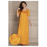 Clovia Cotton Nighty & Night Gowns - Yellow - L