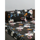 Bedsheet Vista 110 GSM Microfiber Black Floral Double with 2 Pillow Covers-Black