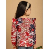 MINI & MING Girls Floral Printed Round Neck Puff Sleeves Pleated Blouson Top