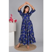 Smien Rayon Printed Anarkali Womens Kurti - Blue ( Pack of 1 ) - None