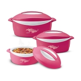 Milton DELIGHT JR GIFT SET Pink Steel Serve Casserole ( Set of 3 , 500,1000,1500 mL ) - Pink