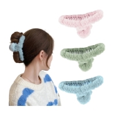 Lykaa Soft Faux Fleece Fur Large Hair Clutcher Hair Claw Clips Hair Accessories for Women- Pack of 3 - Multi