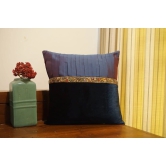 Multicolor Bold Lace Dual colour Velvet and Taffeta Blue Cushion Cover Size 16x16