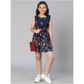 Oxolloxo Kids Girls Navy Blue Floral Satin Dress