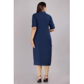 HIGHLIGHT FASHION EXPORT - Navy Cotton Blend Women''s Front Slit Kurti ( Pack of 1 ) - None