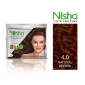 Nisha Creme Hair Color Natural Brown 40g Pack of 6, Permanent Hair Color for Women Men, No Ammonia, 100% Grey Coverage