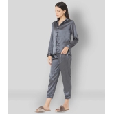 Smarty Pants - Dark Grey Satin Womens Nightwear Nightsuit Sets ( Pack of 1 ) - L