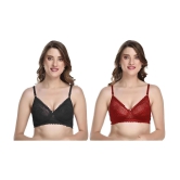 Kiran Enterprises Black,Maroon Net Non Padded Womens Everyday Bra ( Pack of 2 ) - None