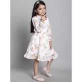 MINI & MING Girls Floral Printed Bell Sleeve Georgette Fit & Flare Dress