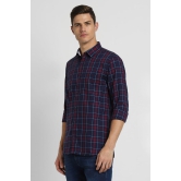 Men Navy Slim Fit Check Full Sleeves Casual Shirt