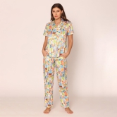 Vibrant Visions Satin Shirt & Pajama Night Suit Set for Women XXL