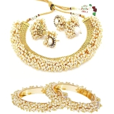 YouBella Jewellery Sets for Women Gold Plated Pearl Wedding Bridal Necklace Jewellery Set with Earrings and Bangles Combo for Girls/Women (2.4) - Golden