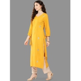 Janasya Rayon Embroidered Straight Womens Kurti - Mustard ( Pack of 1 ) - None