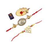 Stylish Bhaiya Rakhi  BRO Designer Pendent With Designer Look OM Rakhi Combo For Bhaiya With Roli Chawal And Greeting Card 1 Kankawati Pooja Thali - None