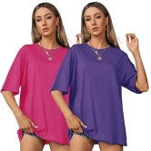 London Hills Womens Casual Round Neck Solid, Oversized Drop Shoulder Regular Fit T-Shirt Pack Of 2