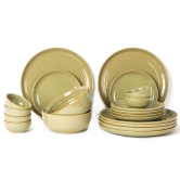 Handcrafted Chip Resistance Porcelain Dinner Set, 20 Pieces Dish Set Serving for 6, Microwave and Dishwasher Safe, Bone-ash Free, Crockery Set for Dining and Gifting, Olive Green