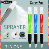 STORE77 Spray Pen Empty Refillable Travel Bottle 3 ml for Perfume, Essential Oil or Hygiene, 3 in 1 Multi-Purpose Stylus, Ballpoint Writing Pen- Black Ink, Multi Color, 5 Pack