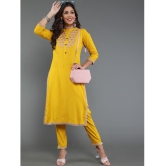 Antaran Viscose Embroidered Kurti With Pants Womens Stitched Salwar Suit - Yellow ( Pack of 1 ) - None